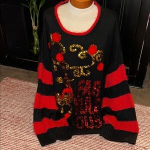 Black & Red Sequin Stripe Women’s Christmas Sweater